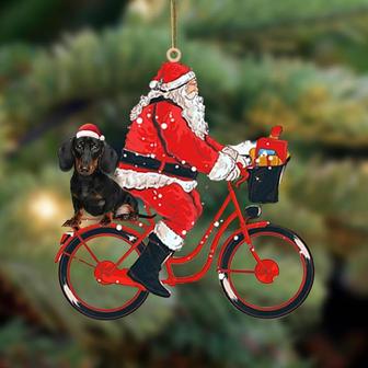 Santa Claus riding a bike with Dachshund (4)-Two Sided Ornament - Thegiftio UK