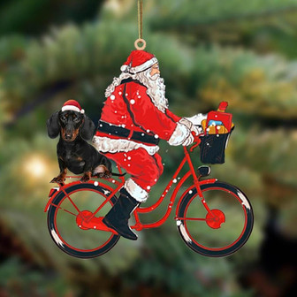 Santa Claus riding a bike with Dachshund (4)-Two Sided Ornament - Thegiftio