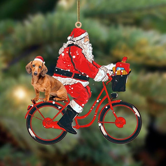 Santa Claus riding a bike with Dachshund (7)-Two Sided Ornament - Thegiftio UK