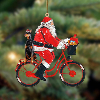 Santa Claus riding a bike with Doberman(1)-Two Sided Ornament - Thegiftio UK