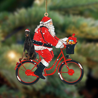 Santa Claus riding a bike with Doberman(2)-Two Sided Ornament - Thegiftio UK