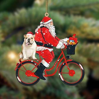 Santa Claus riding a bike with English Bulldog-Two Sided Ornament - Thegiftio UK