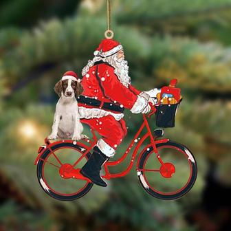 Santa Claus riding a bike with English Springer Spaniel (5)-Two Sided Ornament - Thegiftio UK