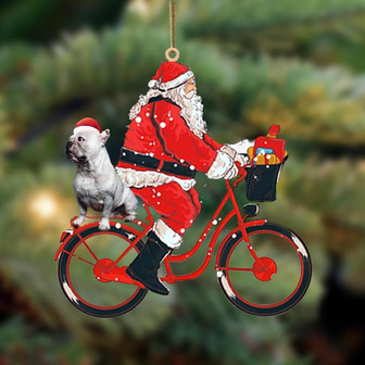 Santa Claus riding a bike with French Bulldog 1-Two Sided Ornament - Thegiftio