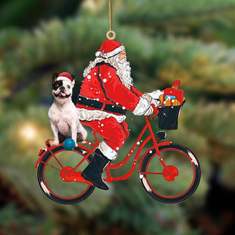 Santa Claus riding a bike with French Bulldog 3-Two Sided Ornament - Thegiftio