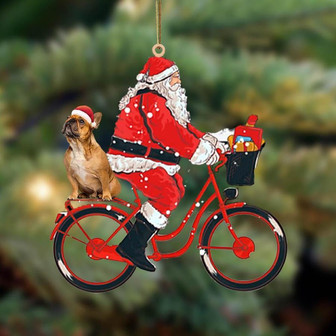 Santa Claus riding a bike with French bulldog (9)-Two Sided Ornament - Thegiftio