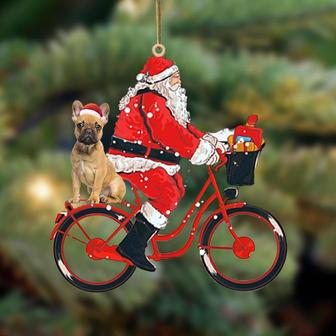 Santa Claus riding a bike with French Bulldog_Full-Two Sided Ornament - Thegiftio UK