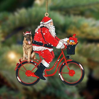 Santa Claus riding a bike with German shepherd (4)-Two Sided Ornament - Thegiftio UK