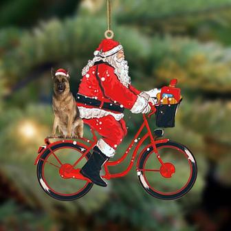 Santa Claus riding a bike with German shepherd (5)-Two Sided Ornament - Thegiftio UK