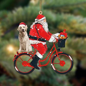 Santa Claus riding a bike with gold-retriever (2)-Two Sided Ornament - Thegiftio UK