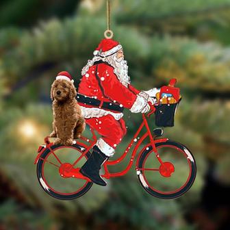 Santa Claus riding a bike with Goldendoodle-Two Sided Ornament - Thegiftio UK