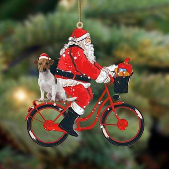 Santa Claus riding a bike with Jack Russell Terrier (8)-Two Sided Ornament - Thegiftio UK