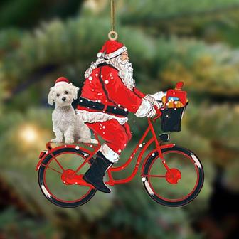Santa Claus riding a bike with maltes-Two Sided Ornament - Thegiftio UK
