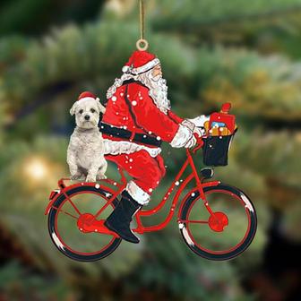 Santa Claus riding a bike with Maltese (5)-Two Sided Ornament - Thegiftio UK