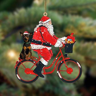 Santa Claus riding a bike with Miniature Pinscher-Two Sided Ornament - Thegiftio UK