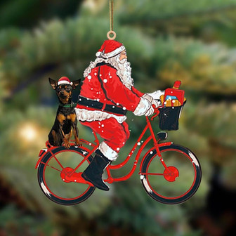 Santa Claus riding a bike with Miniature Pinscher-Two Sided Ornament - Thegiftio