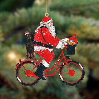 Santa Claus riding a bike with Miniature Pinscher 2-Two Sided Ornament - Thegiftio UK