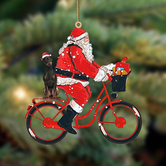 Santa Claus riding a bike with Miniature Pinscher 2-Two Sided Ornament - Thegiftio