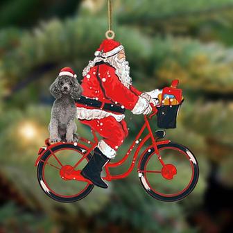 Santa Claus riding a bike with Poodle-Two Sided Ornament - Thegiftio UK