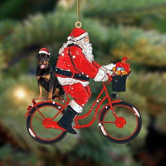 Santa Claus riding a bike with Rottweiler (1)-Two Sided Ornament - Thegiftio UK