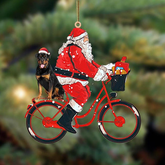 Santa Claus riding a bike with Rottweiler (1)-Two Sided Ornament - Thegiftio