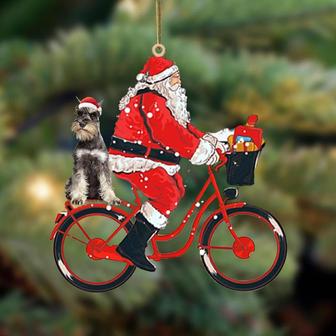 Santa Claus riding a bike with Schnauzer (3)-Two Sided Ornament - Thegiftio UK