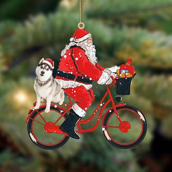 Santa Claus riding a bike with siberian husky (2)-Two Sided Ornament - Thegiftio UK