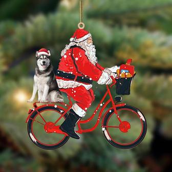 Santa Claus riding a bike with siberian husky-Two Sided Ornament - Thegiftio UK