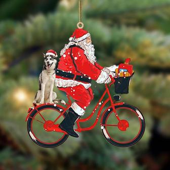 Santa Claus riding a bike with siberian husky2-Two Sided Ornament - Thegiftio UK
