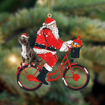 Santa Claus riding a bike with Staffordshire Bull Terrier (2)-Two Sided Ornament - Thegiftio UK