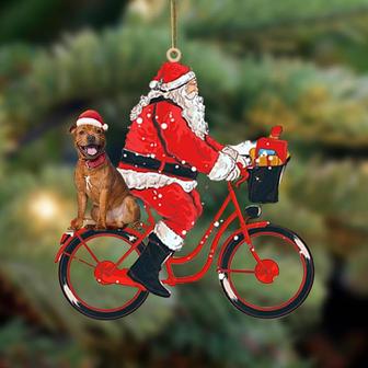 Santa Claus riding a bike with Staffordshire Bull Terrier 2-Two Sided Ornament - Thegiftio UK