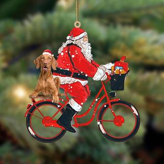 Santa Claus riding a bike with Vizsla-Two Sided Ornament - Thegiftio UK