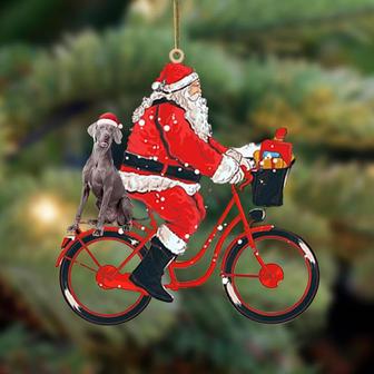 Santa Claus riding a bike with weimaraner (2)-Two Sided Ornament - Thegiftio UK