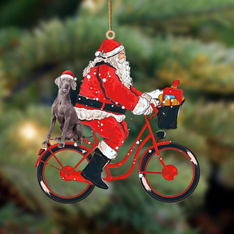 Santa Claus riding a bike with weimaraner (2)-Two Sided Ornament - Thegiftio UK