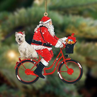 Santa Claus riding a bike with west highland white terrier-Two Sided Ornament - Thegiftio UK