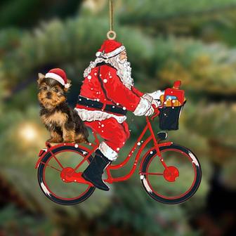 Santa Claus riding a bike with Yorkshire Terrier-Two Sided Ornament - Thegiftio UK