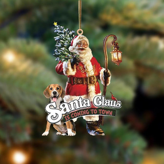Santa Is Coming To Town With Beagle 2-Two Sided Ornament - Thegiftio UK