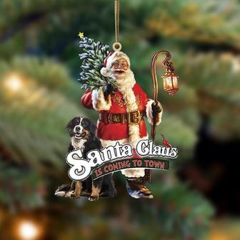 Santa Is Coming To Town With Bernese Mountain-Two Sided Ornament - Thegiftio UK