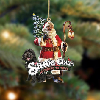 Santa Is Coming To Town With Black Cavapoo-Two Sided Ornament - Thegiftio UK
