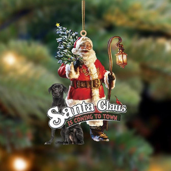 Santa Is Coming To Town With Black Labrador-Two Sided Ornament - Thegiftio UK