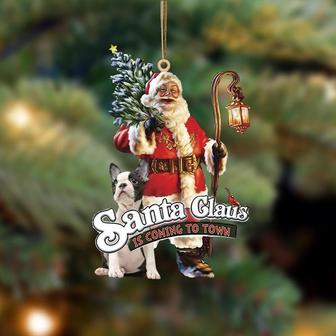 Santa Is Coming To Town With Boston-Two Sided Ornament - Thegiftio UK