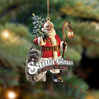 Santa Is Coming To Town With Cairn Terrier 2-Two Sided Ornament - Thegiftio UK