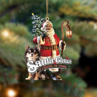 Santa Is Coming To Town With Chihuahua-Two Sided Ornament - Thegiftio UK