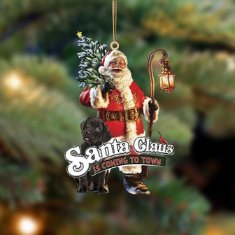 Santa Is Coming To Town With Chocolate Labrador-Two Sided Ornament - Thegiftio UK