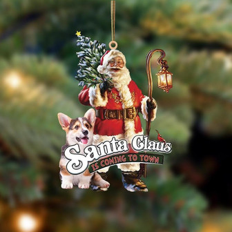 Santa Is Coming To Town With Corgi (2)-Two Sided Ornament - Thegiftio UK