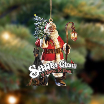 Santa Is Coming To Town With Doberman 2-Two Sided Ornament - Thegiftio UK