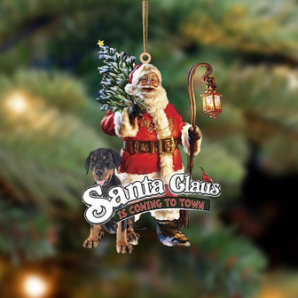 Santa Is Coming To Town With Doberman Pinscher-Two Sided Ornament - Thegiftio UK