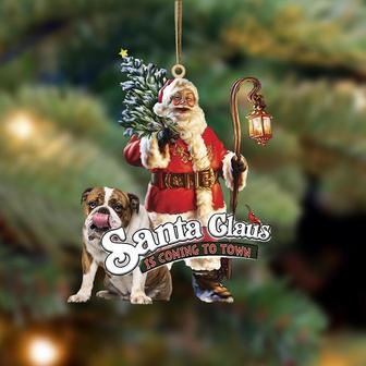 Santa Is Coming To Town With English Bulldog 2-Two Sided Ornament - Thegiftio UK