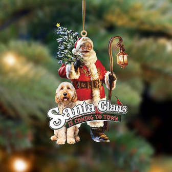 Santa Is Coming To Town With Goldendoodle 2-Two Sided Ornament - Thegiftio UK