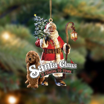Santa Is Coming To Town With Goldendoodle-Two Sided Ornament - Thegiftio UK